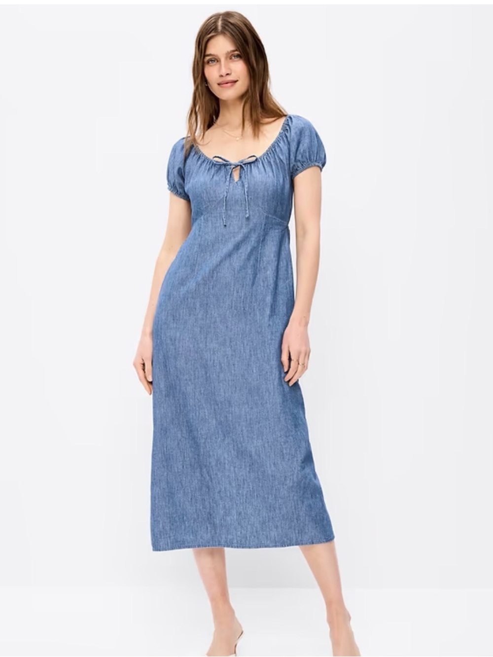 Short-Sleeve Scoop-Neck Midi Dress